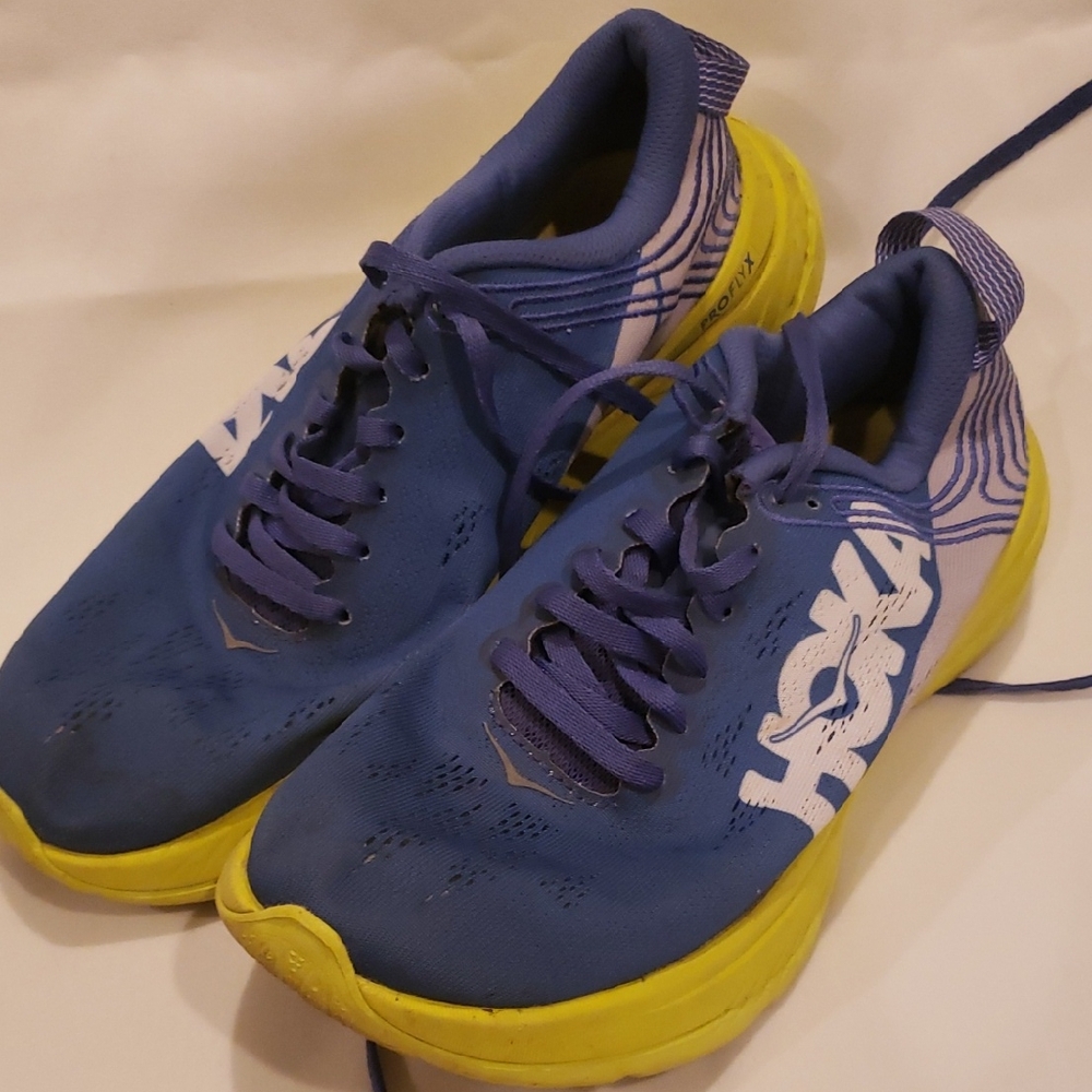 Hoka One One Carbon X Blue and Yellow Shoes